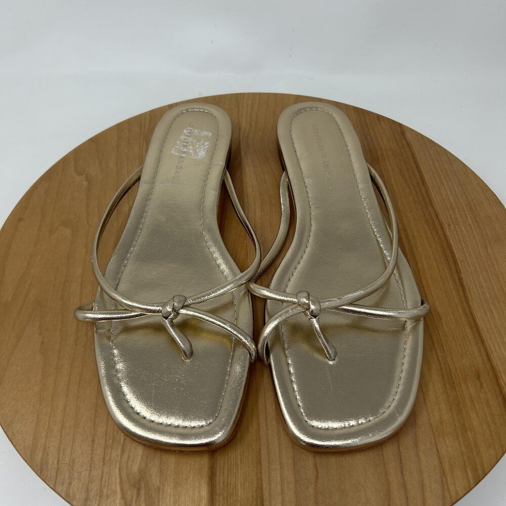 Loeffler Randall Sandals 10 Liv Metallic Gold Flat Strappy Minimalist Minimalist - Picture 2 of 11
